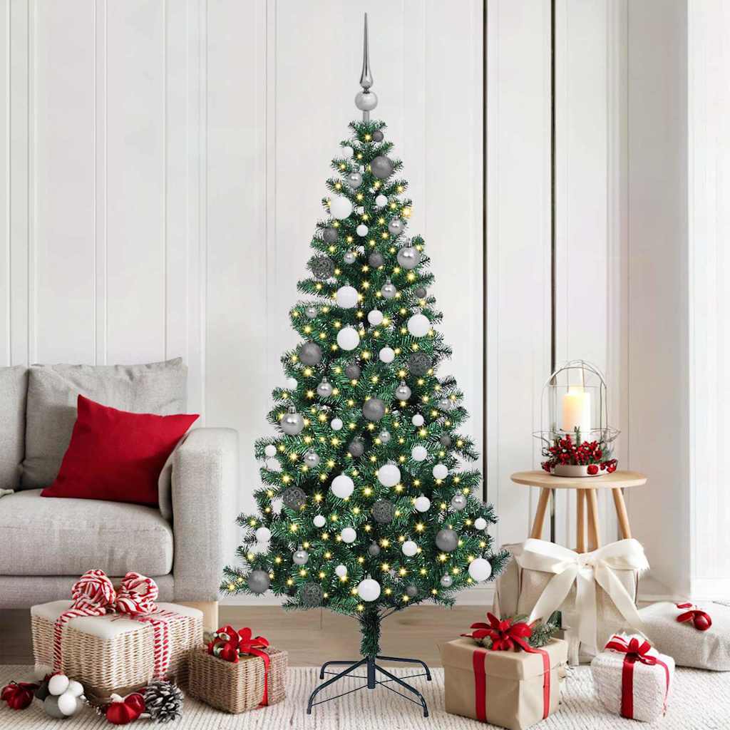 Vidaxl kunstmatig voorverlicht kerstboom groen 180 cm pvc en metaal