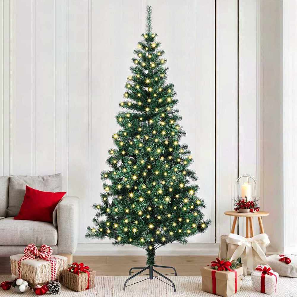 Vidaxl kunstmatig voorverlicht kerstboom groen 210 cm pvc en metaal