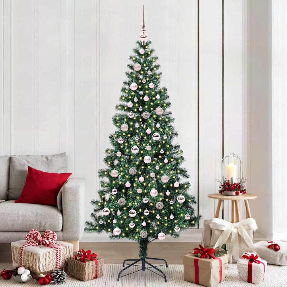 Vidaxl kunstmatig voorverlicht kerstboom groen 210 cm pvc en metaal