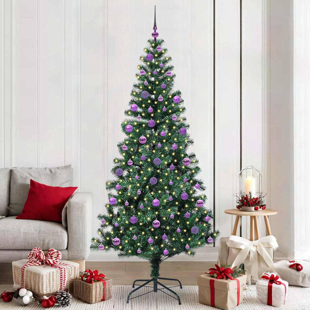 Vidaxl kunstmatig voorverlicht kerstboom groen 210 cm pvc en metaal