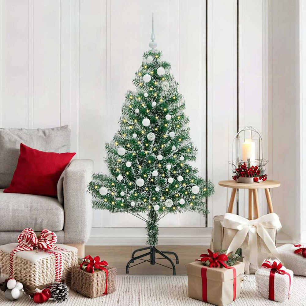 Vidaxl kunstmatige kerstboom sneeuw gevlochten met led licht 150 cm