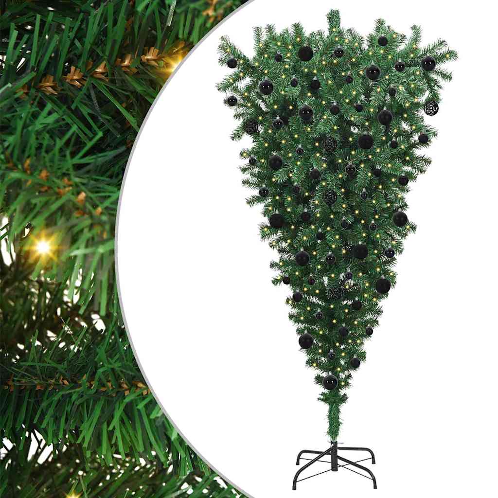 Vidaxl ondersteboven kunstkerstboom met ballenset groen 210 cm pvc