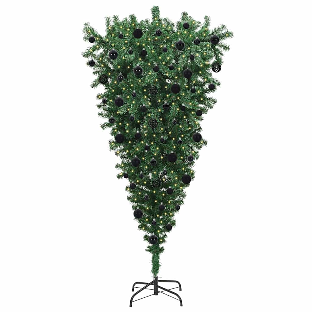 Vidaxl ondersteboven kunstkerstboom met ballenset groen 210 cm pvc