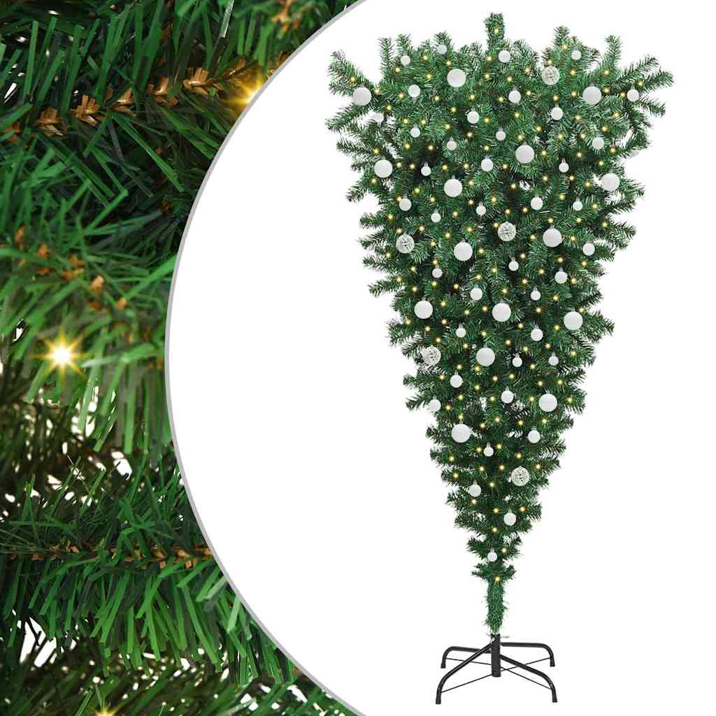 Vidaxl ondersteboven kunstkerstboom met verlichting en ballen set pvc