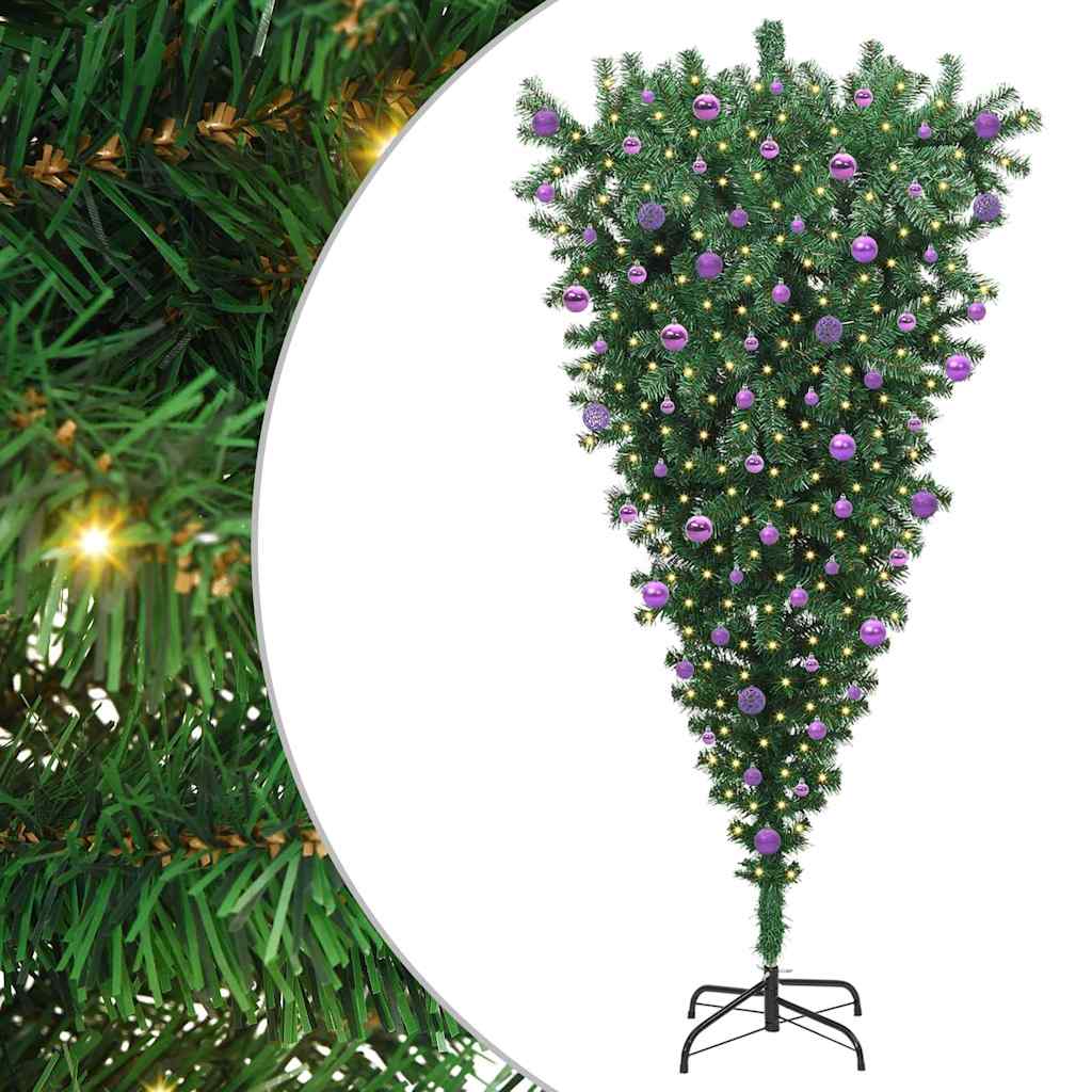 Vidaxl ondersteboven kunst kerstboom met ballenset groen 210 cm pvc