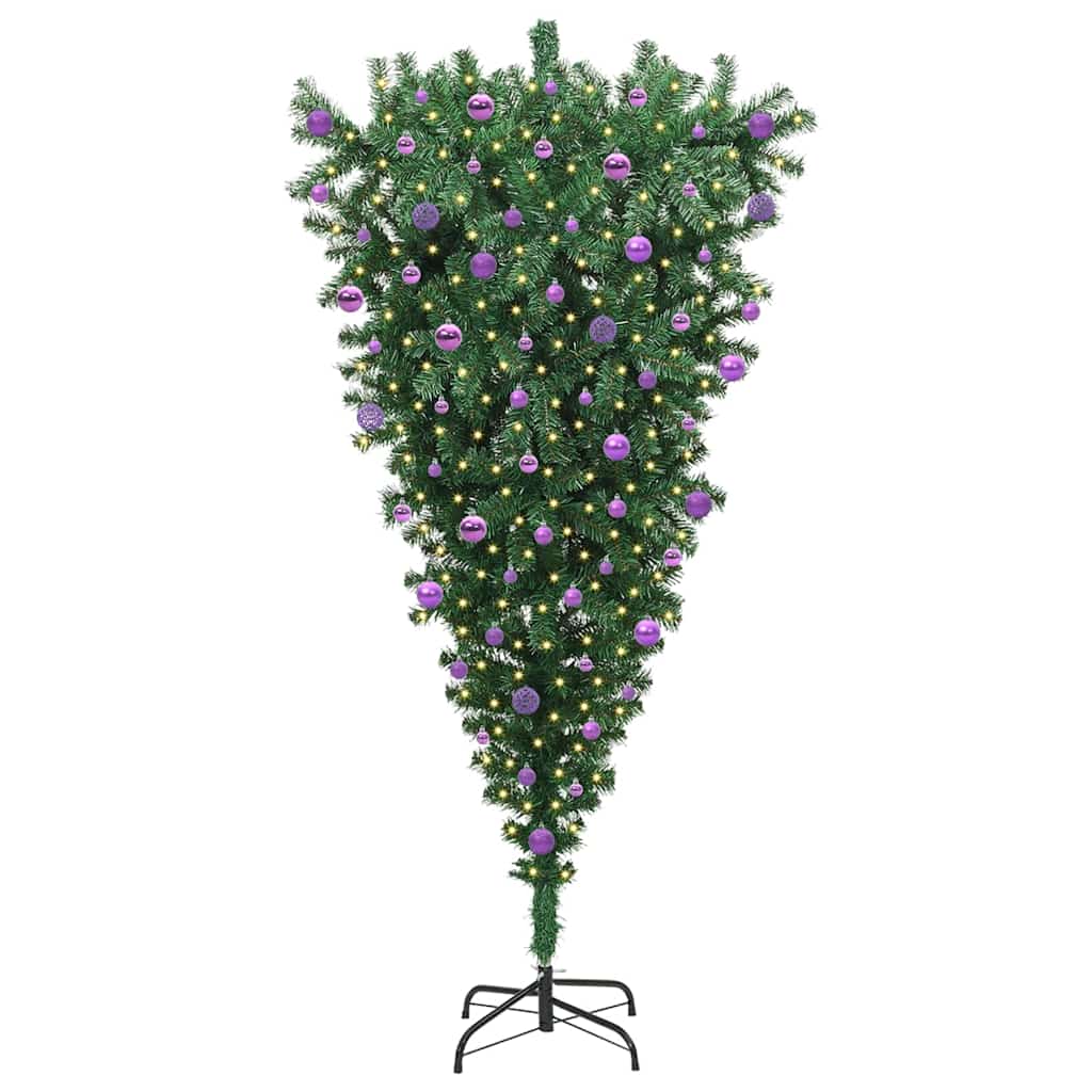 Vidaxl ondersteboven kunst kerstboom met ballenset groen 210 cm pvc