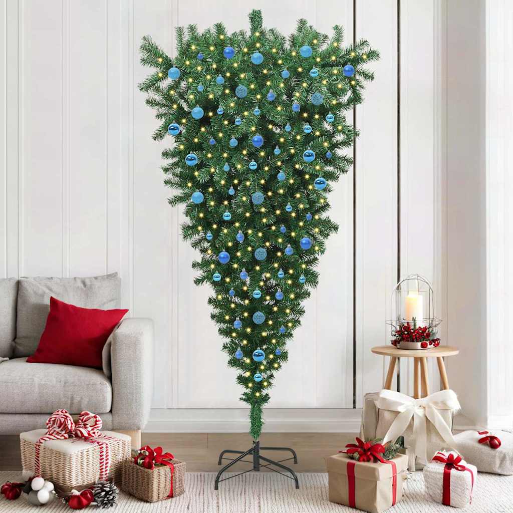 Vidaxl ondersteboven kunst kerstboom met ballenset groen 210 cm pvc
