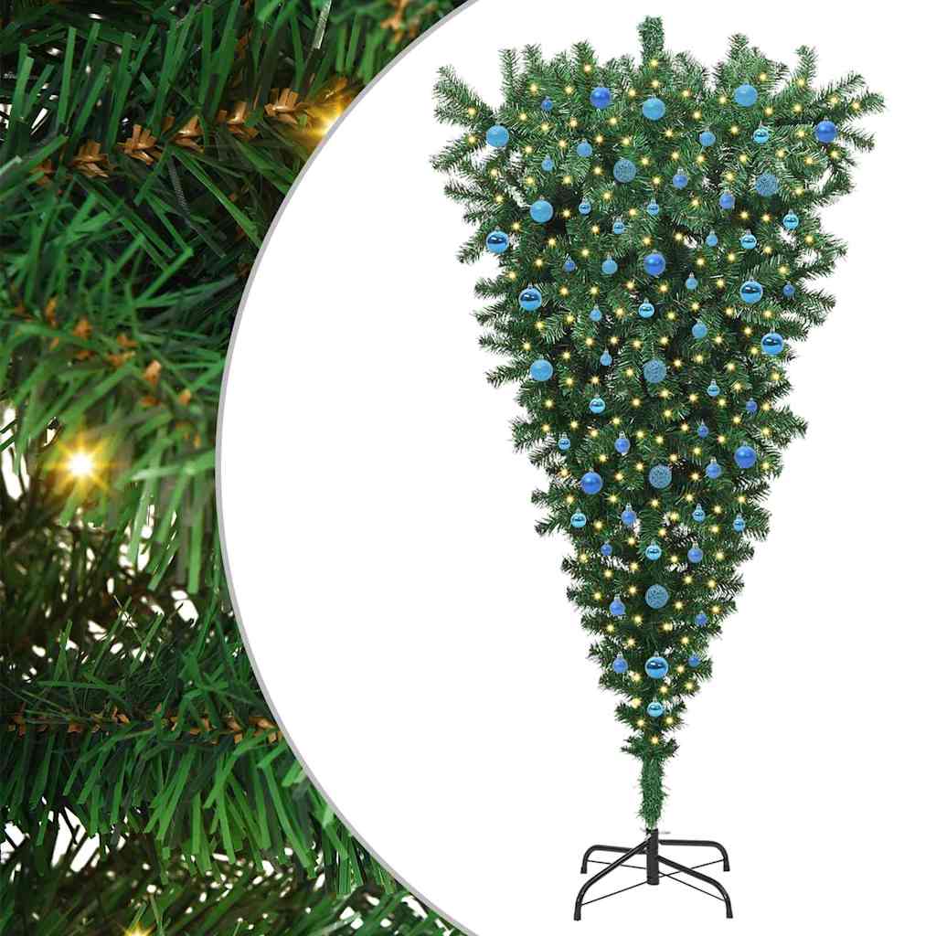Vidaxl ondersteboven kunst kerstboom met ballenset groen 210 cm pvc