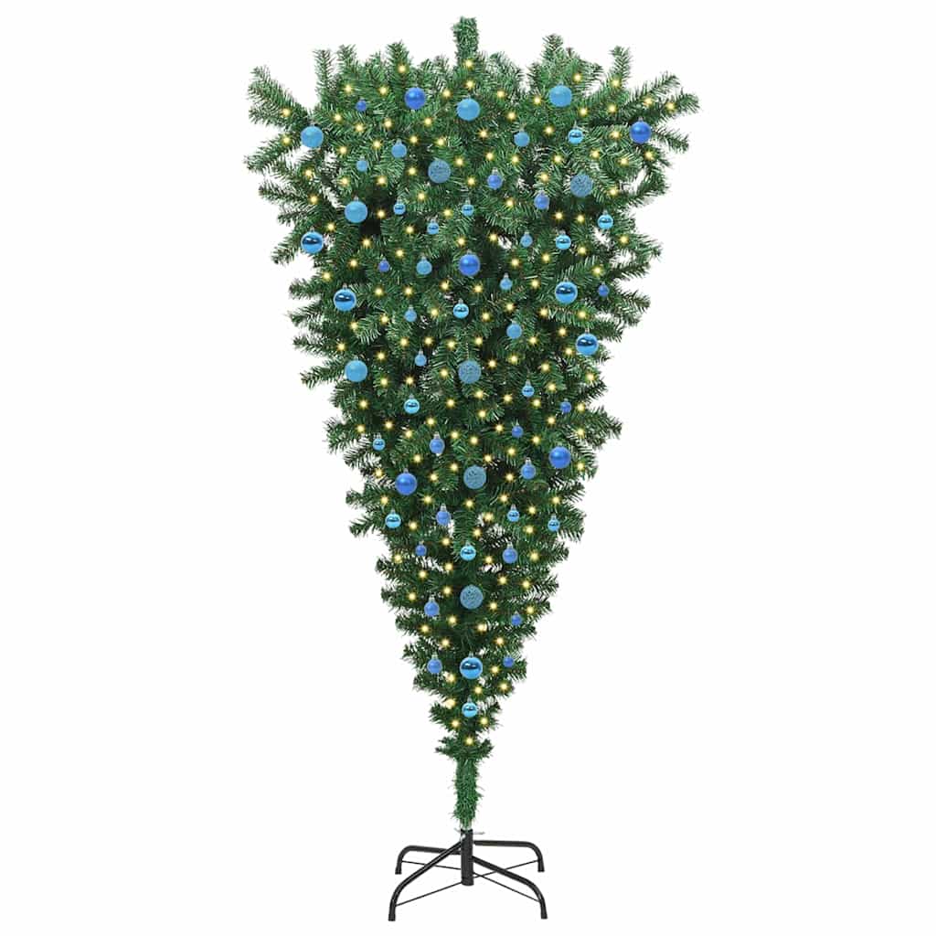 Vidaxl ondersteboven kunst kerstboom met ballenset groen 210 cm pvc