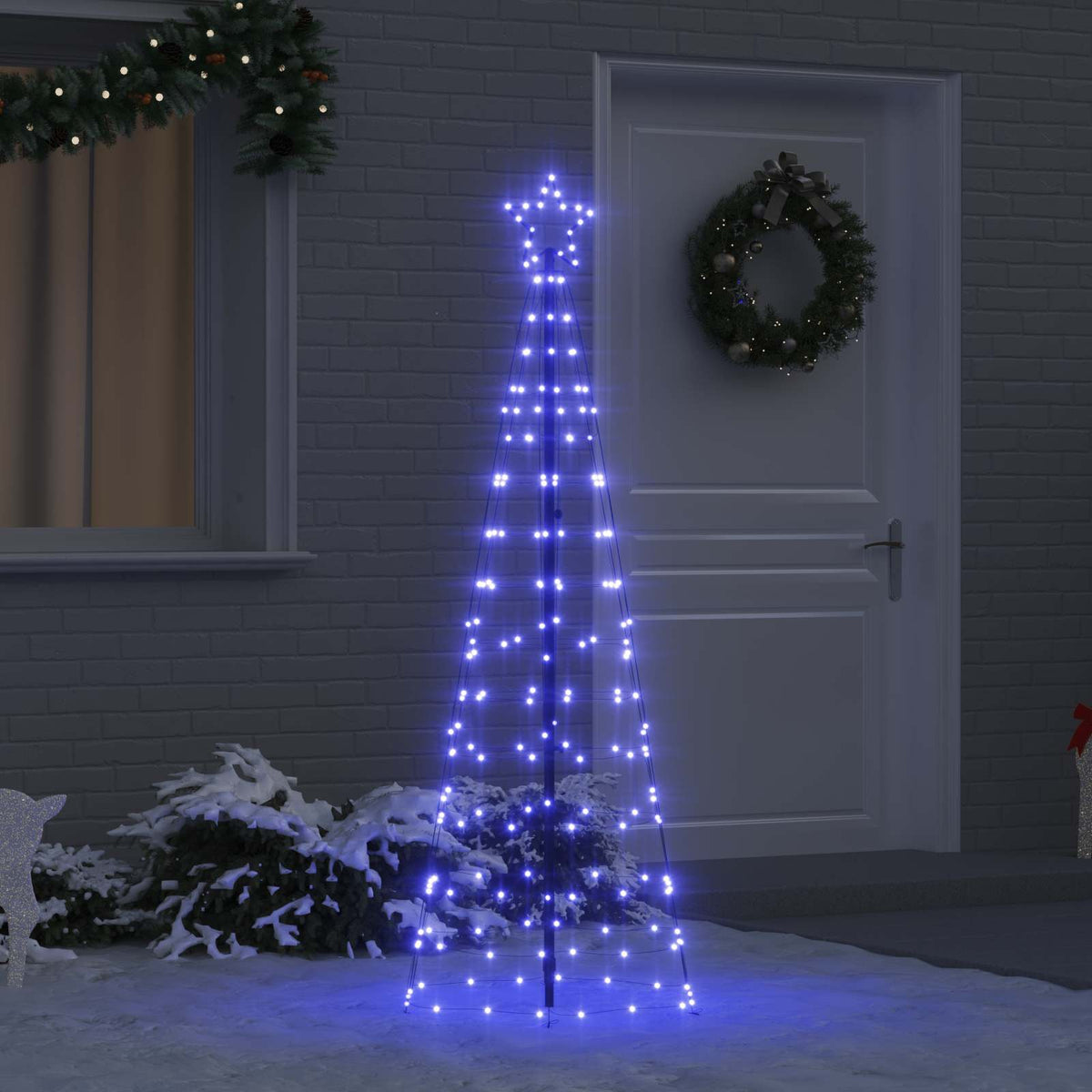 Vidaxl led kerstboom met grondspiesjes blauw 250 cm ijzer