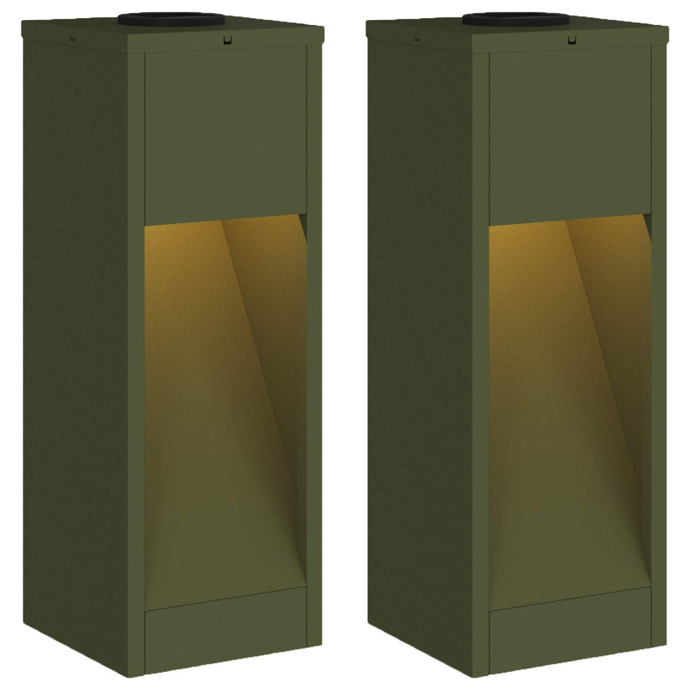 Vidaxl zonne led padverlichting 2 pcs olijf groen koudgewalst staal