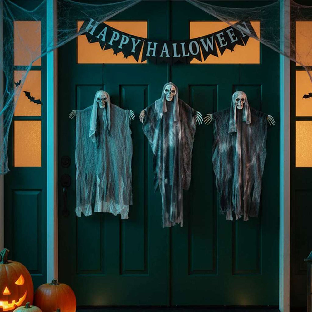Vidaxl halloween hangende spook 3 pcs zwart 66 x 110 cm polyester