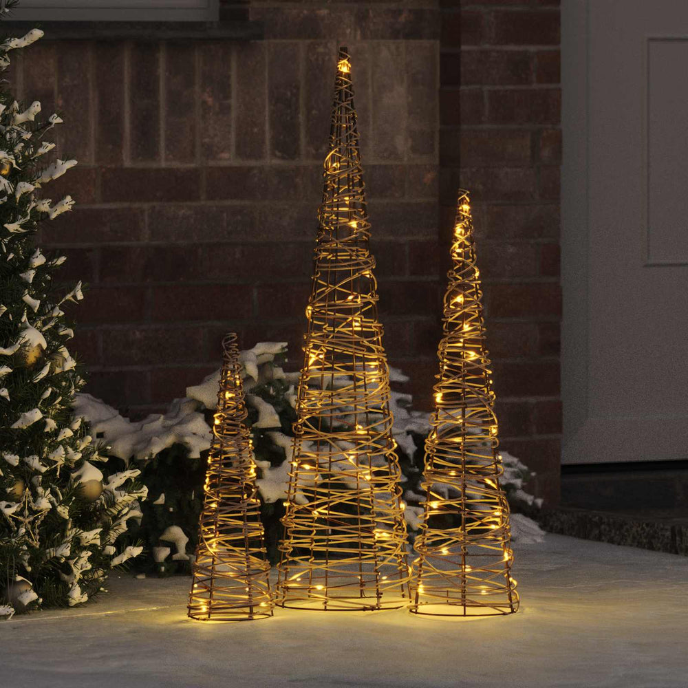 Vidaxl kerstboom met 90 led 3 pcs warmwit 20 x 20 x 80 cm rattan