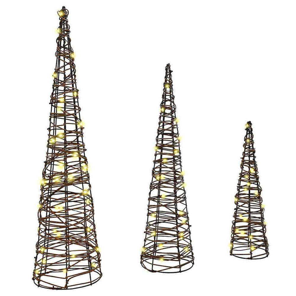 Vidaxl kerstboom met 90 led 3 pcs warmwit 20 x 20 x 80 cm rattan