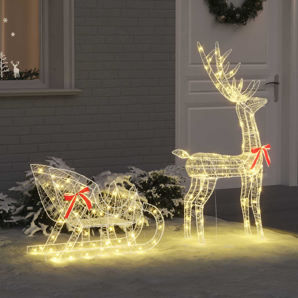 Vidaxl rendier trek slede met 200 led warmwit 70 x 26 x 130 cm acryl