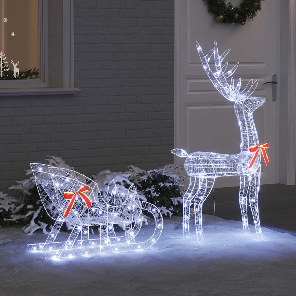 Vidaxl rendier trek slede met 200 led koudwit 70 x 26 x 130 cm acryl