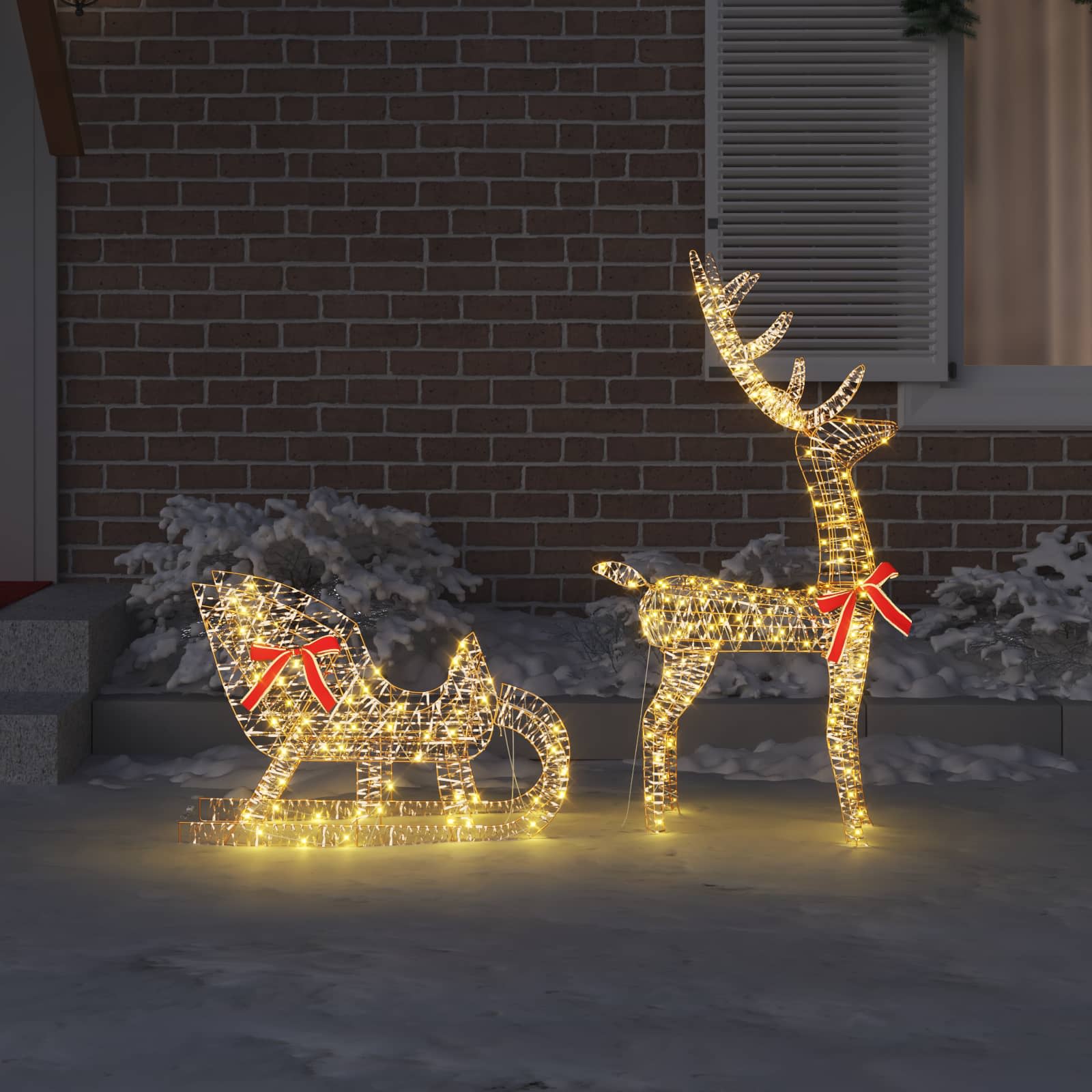 Vidaxl rendier trek slede met 200 led warmwit 70 x 26 x 129 cm pet