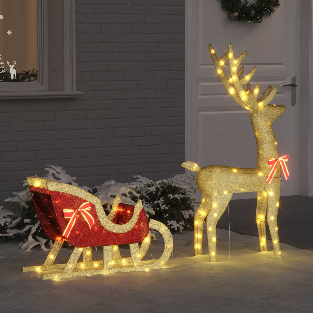 Vidaxl rendier trek slede met 200 led warmwit 151 x 28 x 128.5 cm stof