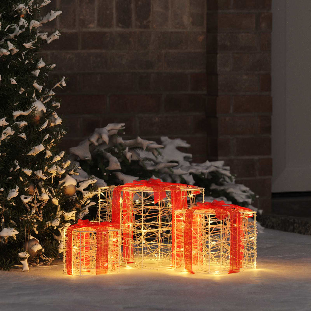 Vidaxl cadeau doos met 60 led 3 pcs warmwit 20 x 20 x 20 cm acryl