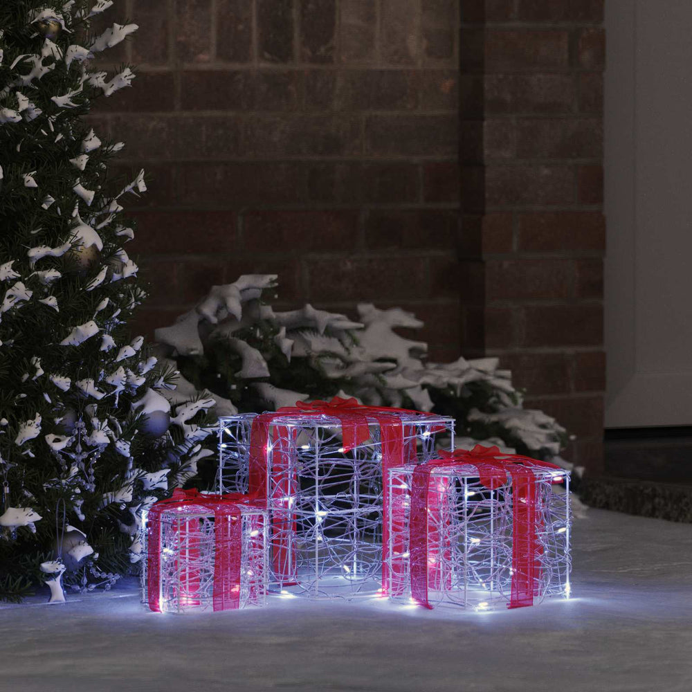 Vidaxl cadeau doos met 60 led 3 pcs koudwit 20 x 20 x 20 cm acryl