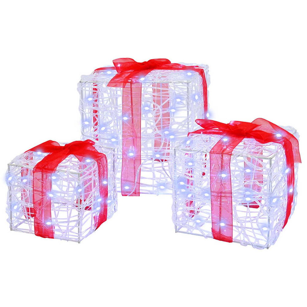 Vidaxl cadeau doos met 60 led 3 pcs koudwit 20 x 20 x 20 cm acryl