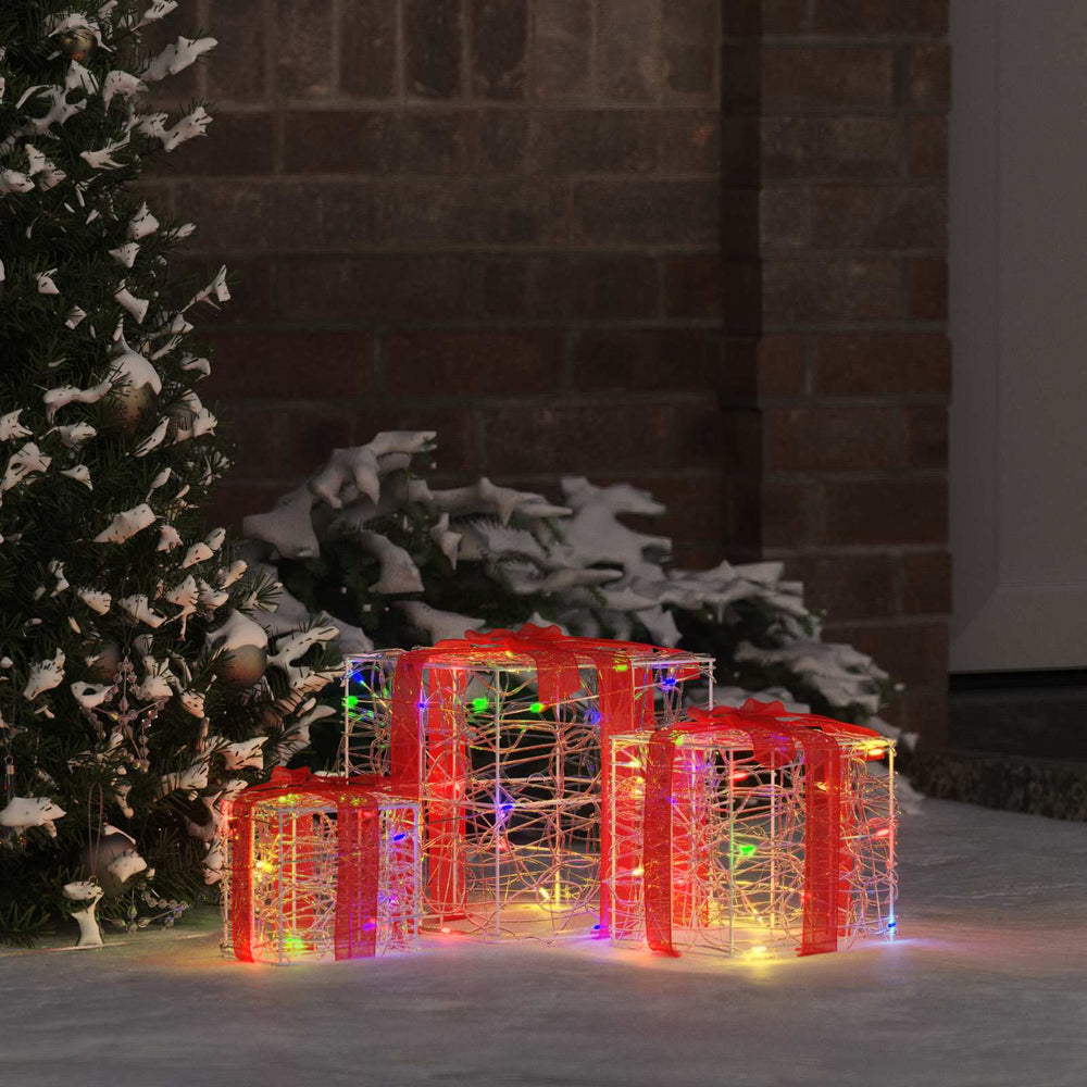 Vidaxl cadeau doos met 60 led 3 pcs multikleur 20 x 20 x 20 cm acryl