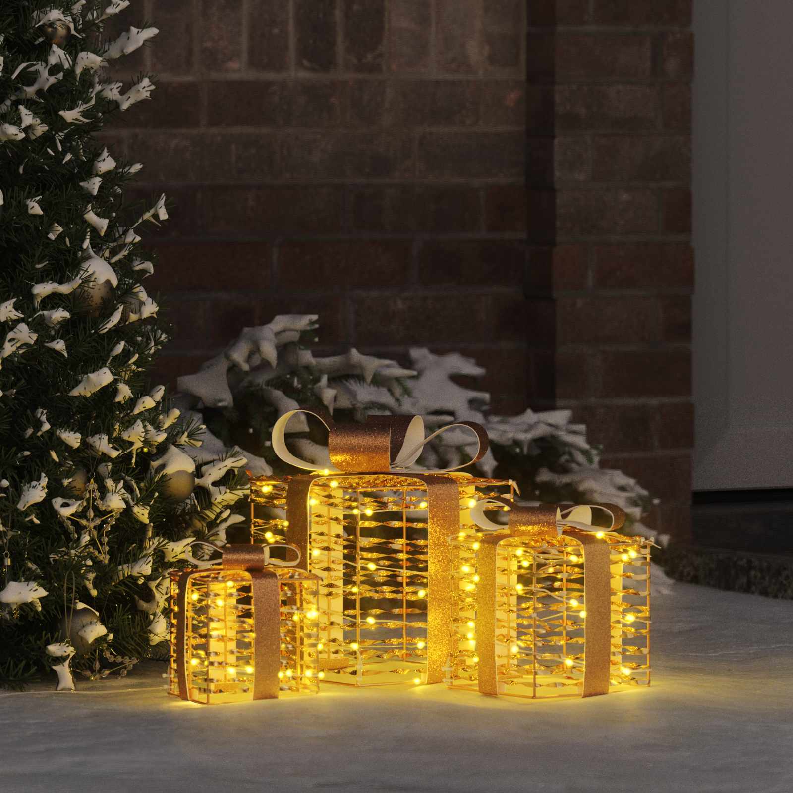 Vidaxl cadeau doos met 60 led 3 pcs warmwit 20 x 20 x 20 cm pet