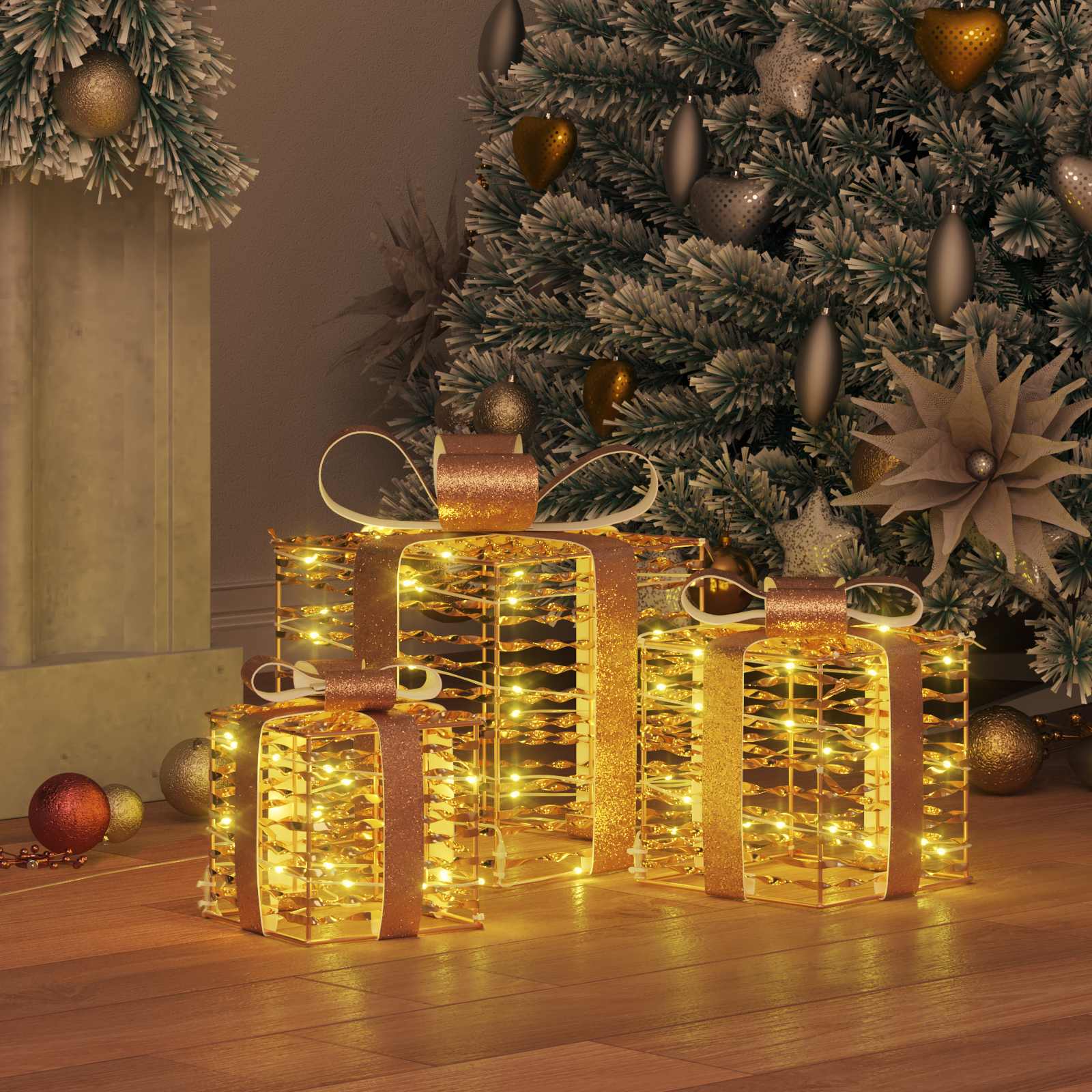 Vidaxl cadeau doos met 60 led 3 pcs warmwit 20 x 20 x 20 cm pet