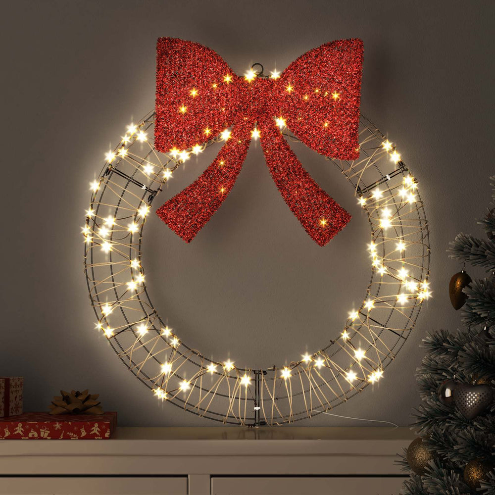 Vidaxl krans met 60 led warmwit 76 x 76 x 8 cm rattan