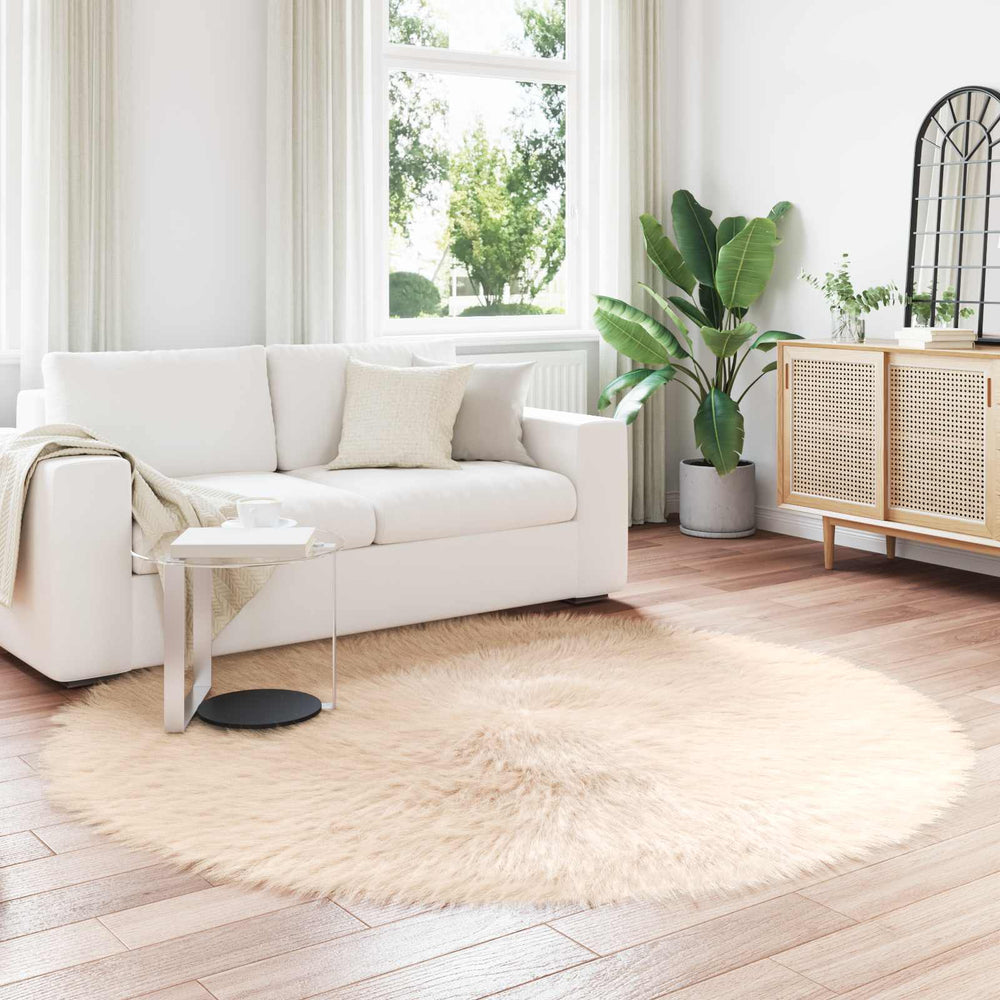 Vidaxl nep schapenvacht tapijt tafalla beige ø 200 cm polyester