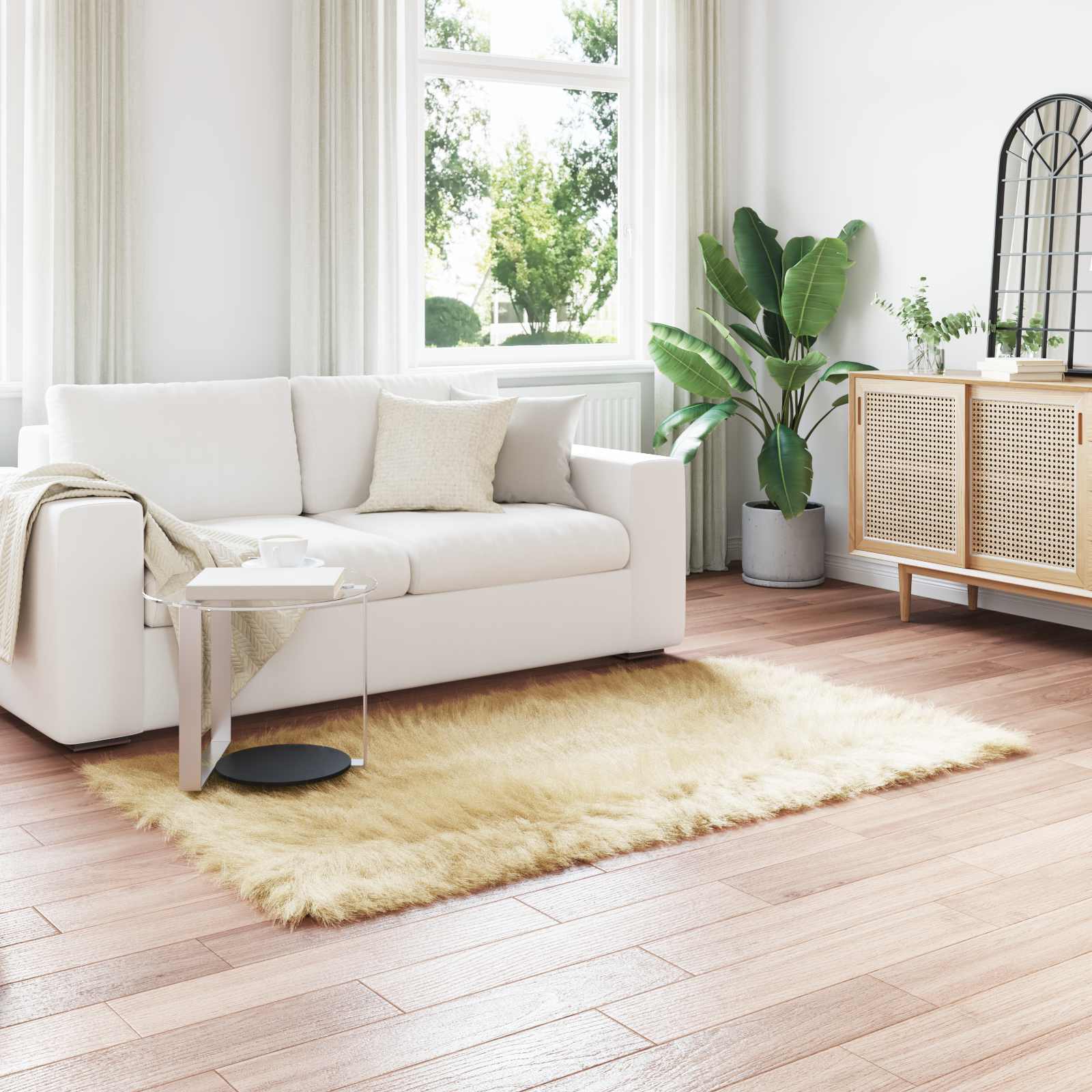 Vidaxl nep schapenvacht tapijt tafalla crème 140 x 200 cm polyester