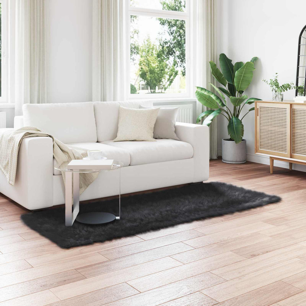 Vidaxl nep schapenvacht tapijt tafalla zwart 80 x 200 cm polyester