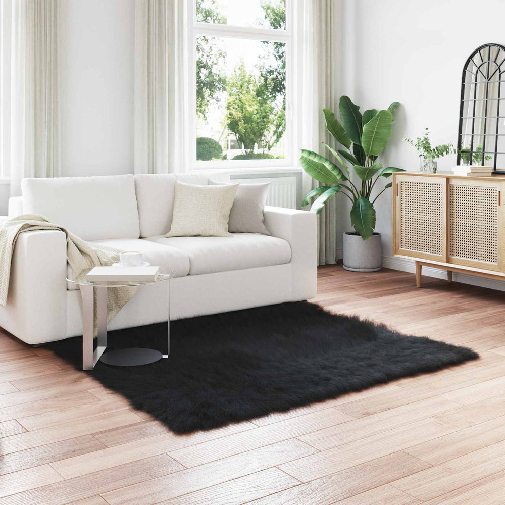 Vidaxl nep schapenvacht tapijt tafalla zwart 120 x 120 cm polyester