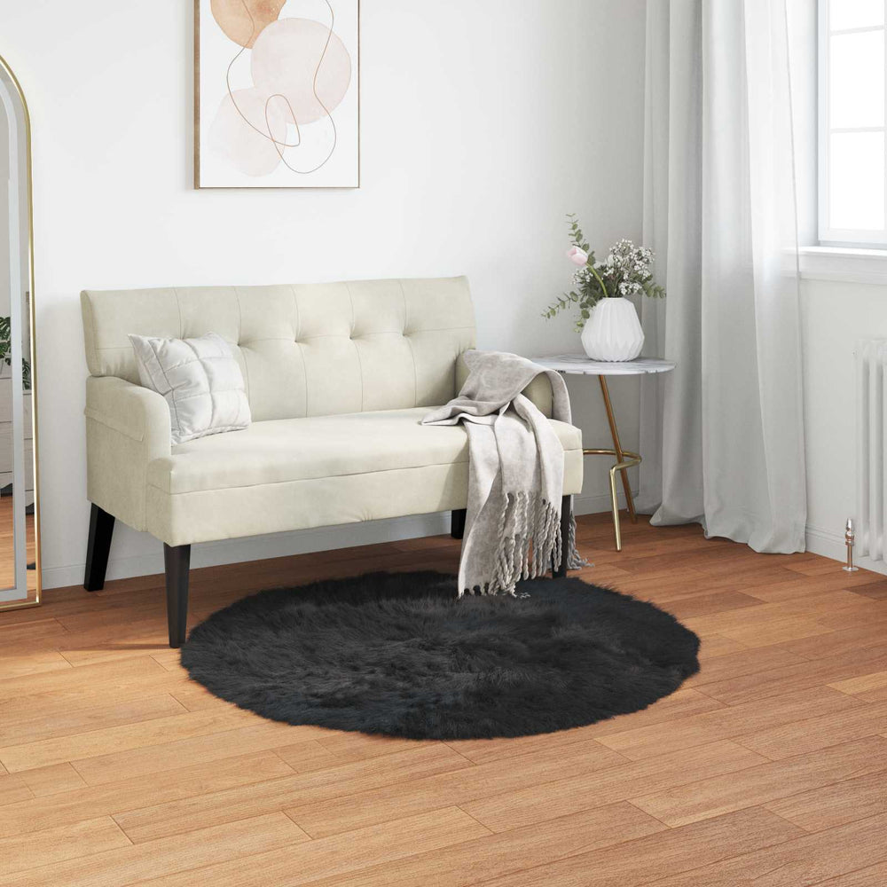 Vidaxl nep schapenvacht tapijt tafalla zwart ø 100 cm polyester