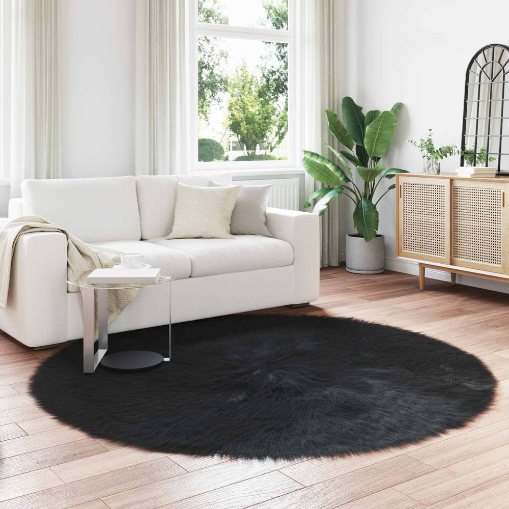 Vidaxl nep schapenvacht tapijt tafalla zwart ø 160 cm polyester