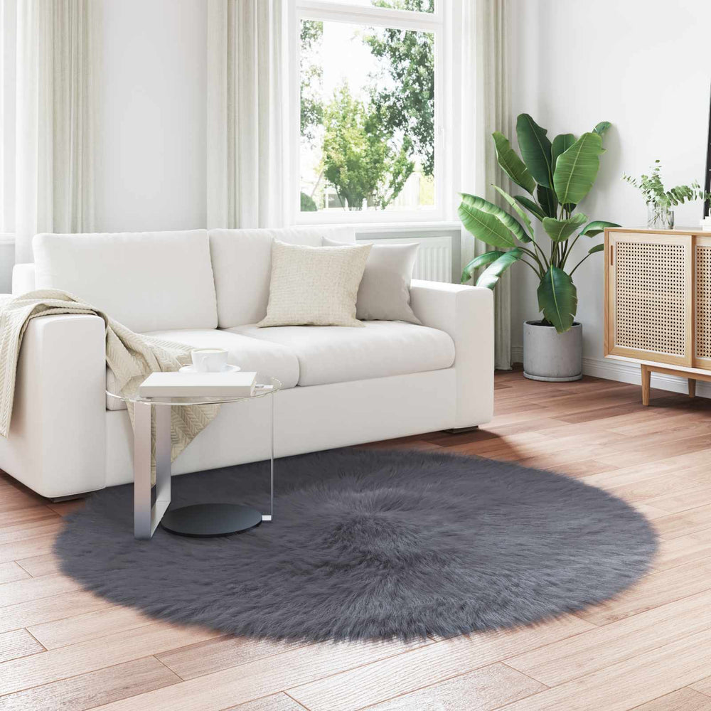 Vidaxl nep schapenvacht tapijt tafalla antraciet ø 200 cm polyester