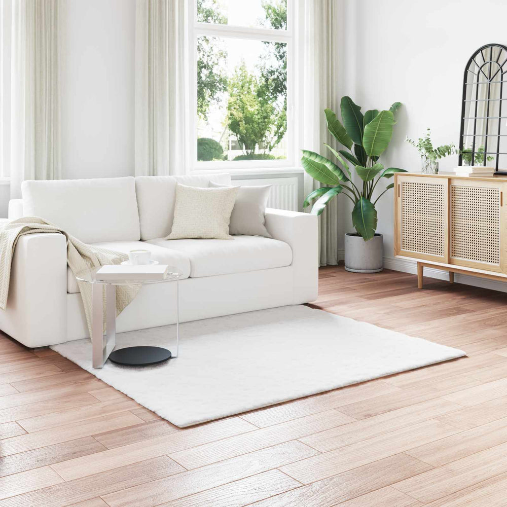 Vidaxl nep konijnenbont tapijt olite wit 120 x 120 cm polyester