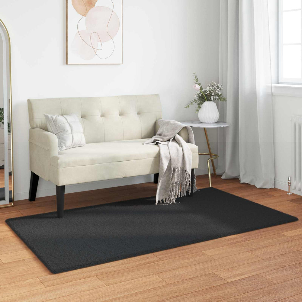 Vidaxl nep konijnenbont tapijt olite zwart 60 x 110 cm polyester