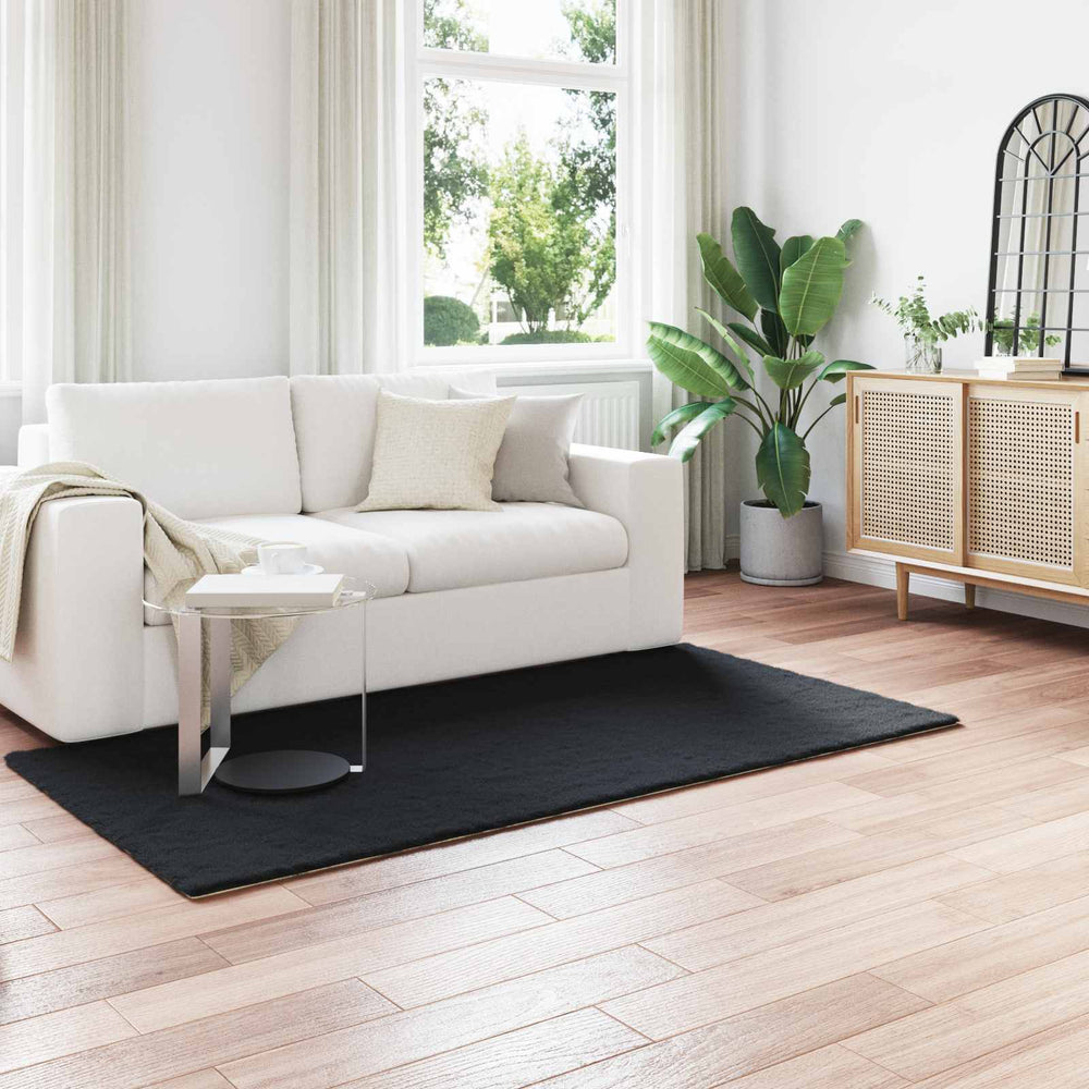 Vidaxl nep konijnenbont tapijt olite zwart 100 x 200 cm polyester