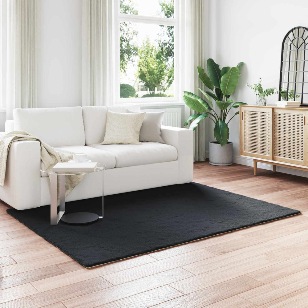 Vidaxl nep konijnenbont tapijt olite zwart 140 x 200 cm polyester