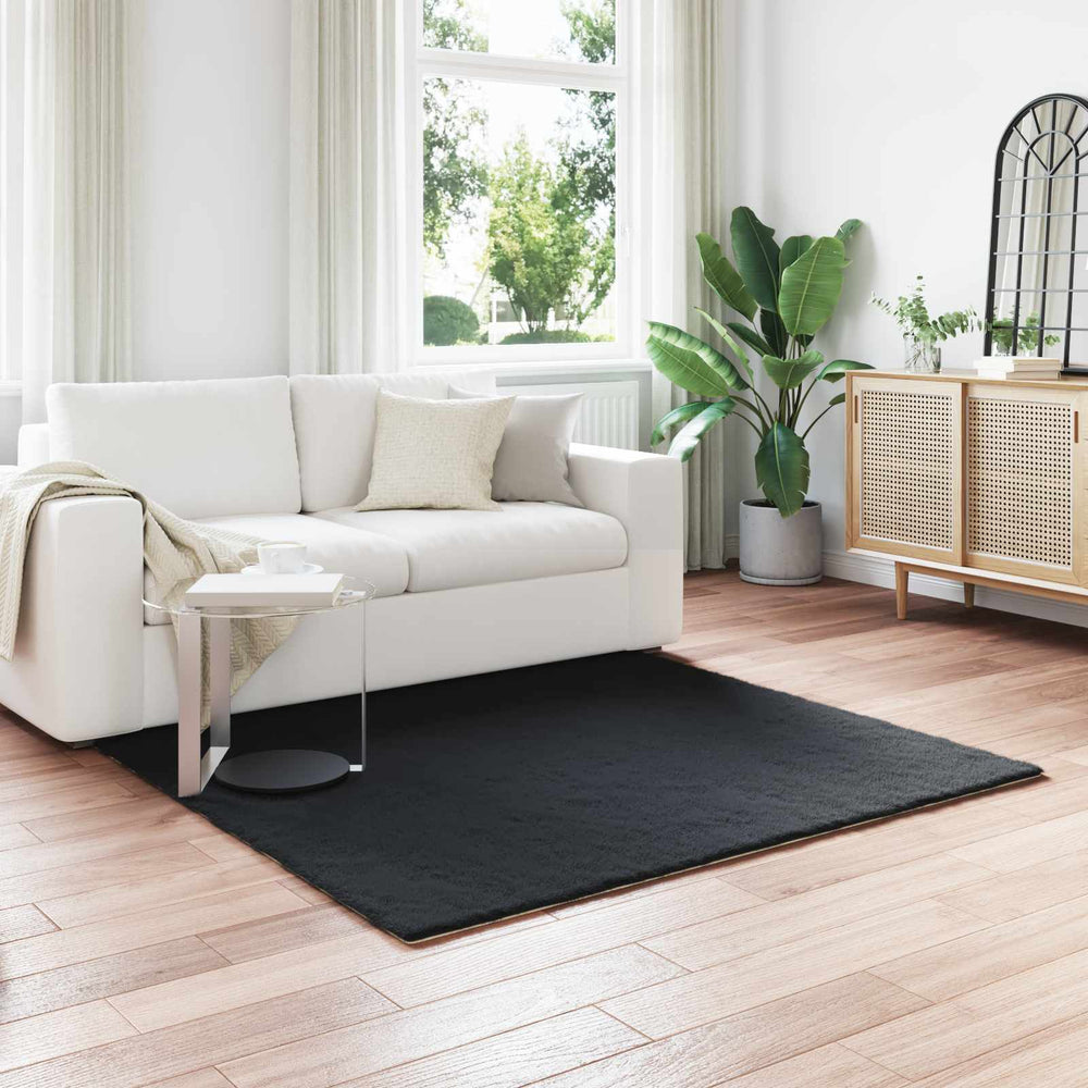 Vidaxl nep konijnenbont tapijt olite zwart 160 x 160 cm polyester