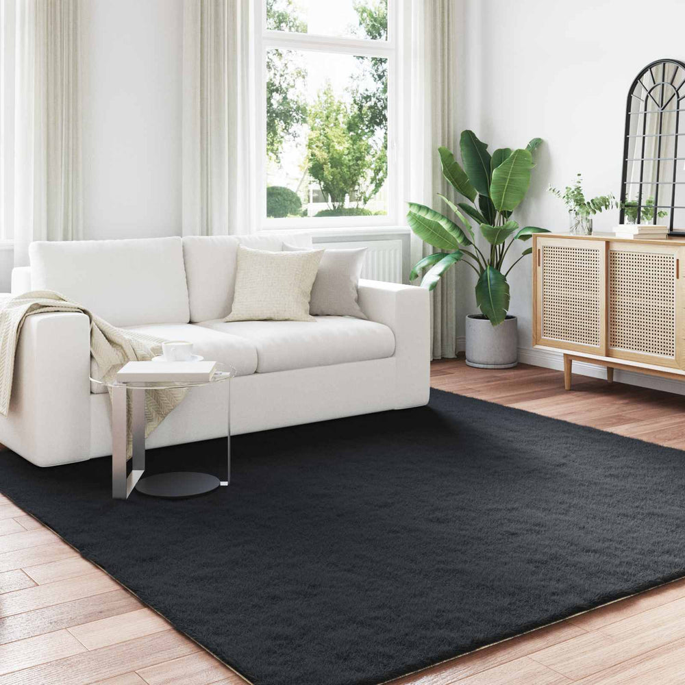 Vidaxl nep konijnenbont tapijt olite zwart 200 x 200 cm polyester