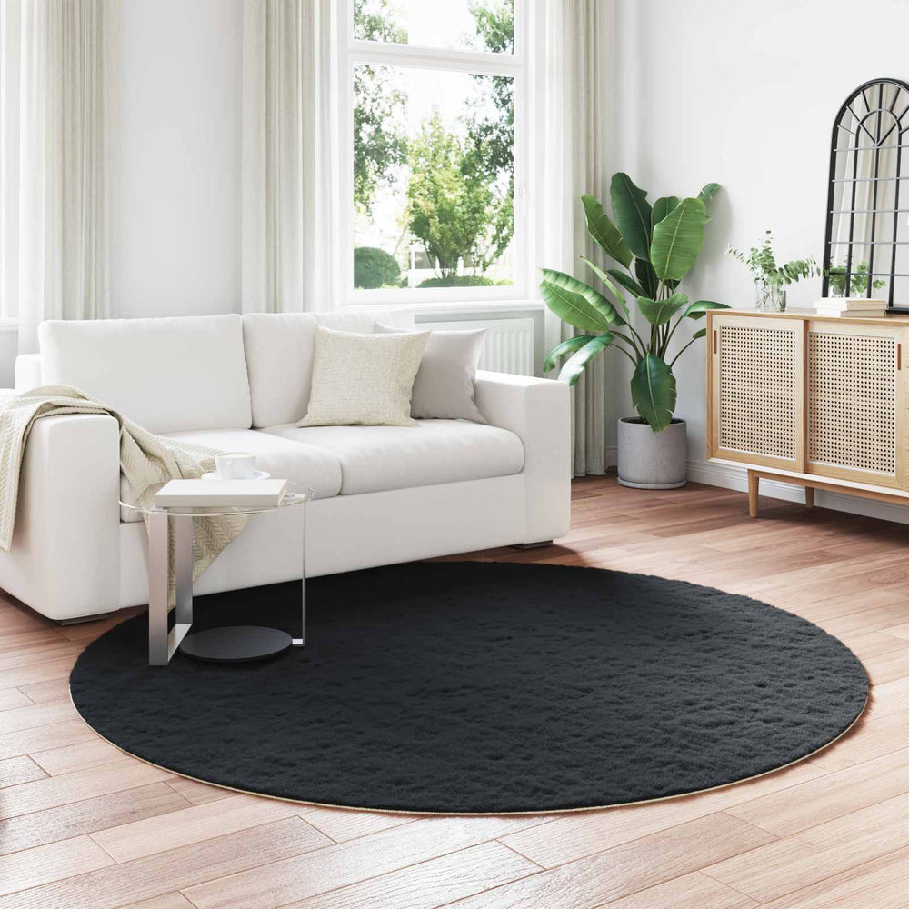 Vidaxl nep konijnenbont tapijt olite zwart ø 160 cm polyester