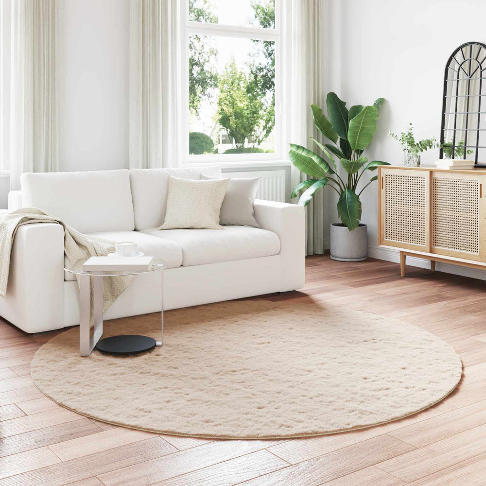 Vidaxl nep konijnenbont tapijt olite taupe ø 200 cm polyester