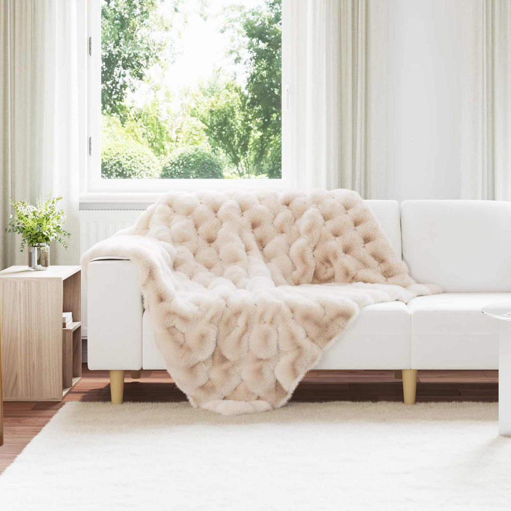 Vidaxl neppels konijnenbont deken olite beige 130 x 150 cm polyester