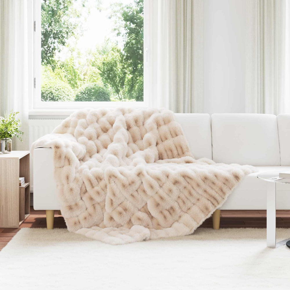 Vidaxl neppels konijnenbont deken olite beige 150 x 220 cm polyester
