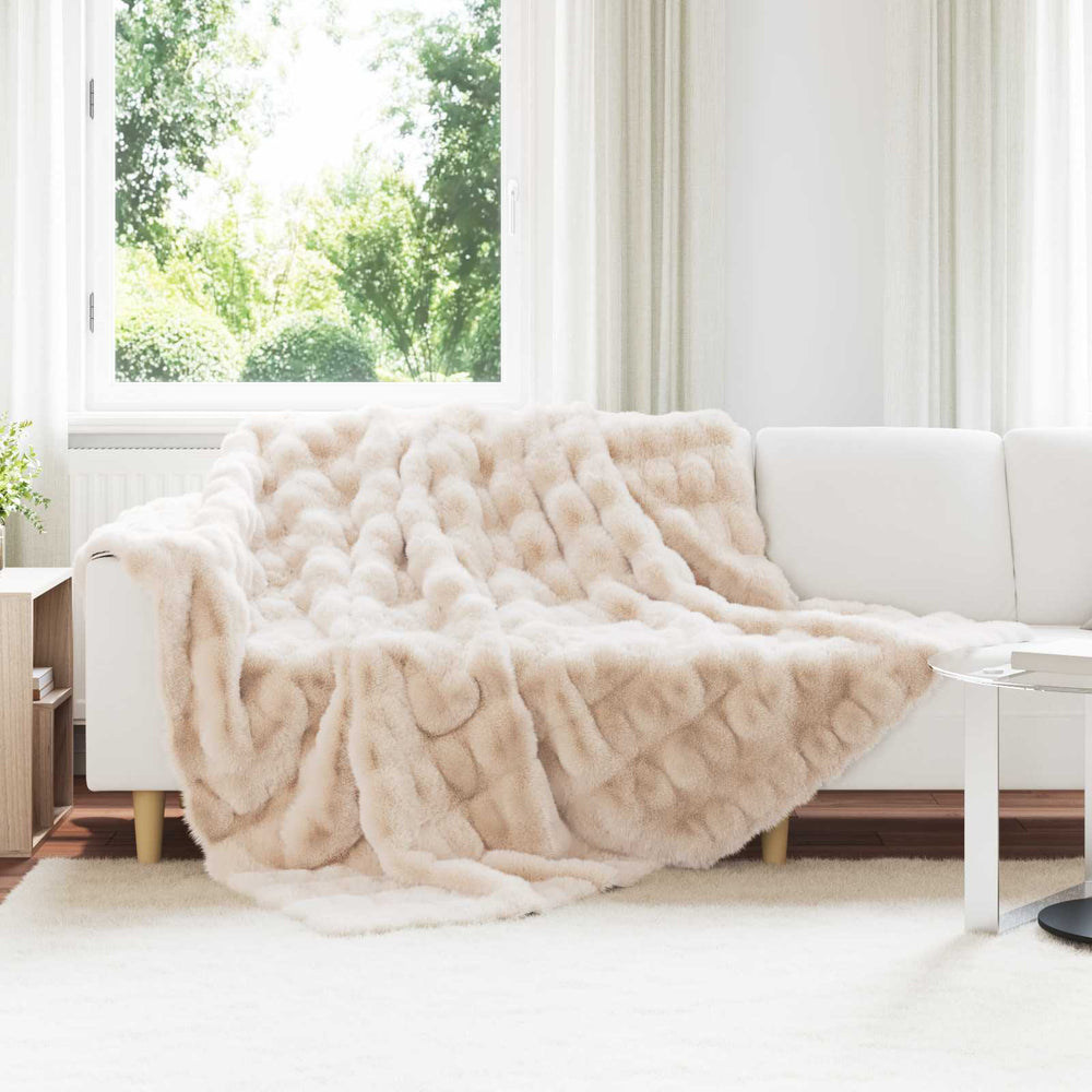 Vidaxl neppels konijnenbont deken olite beige 220 x 240 cm polyester