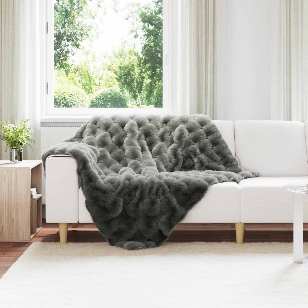 Vidaxl neppels konijnenbont deken olite donkergrijs 130 x 150 cm