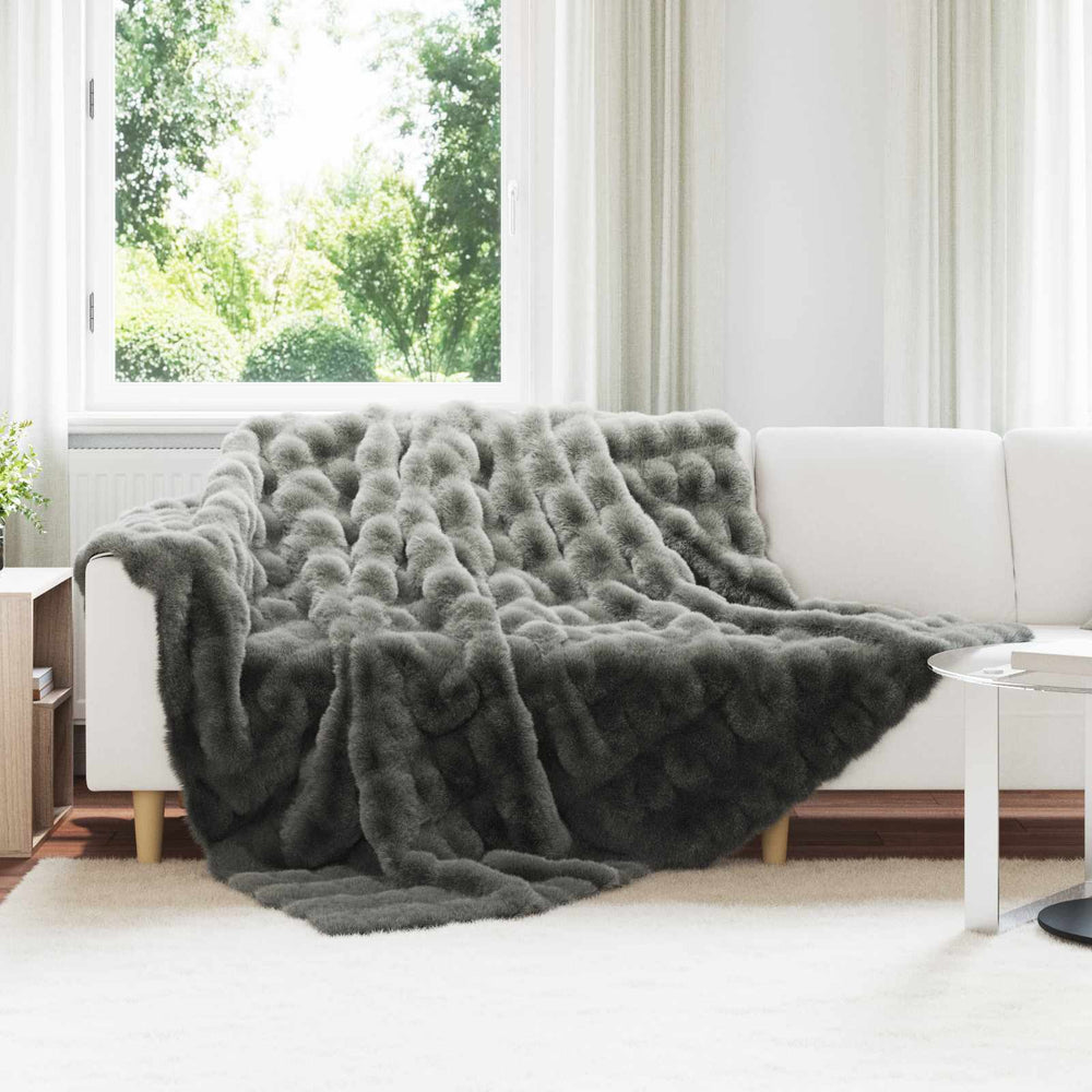 Vidaxl neppels konijnenbont deken olite donkergrijs 220 x 240 cm