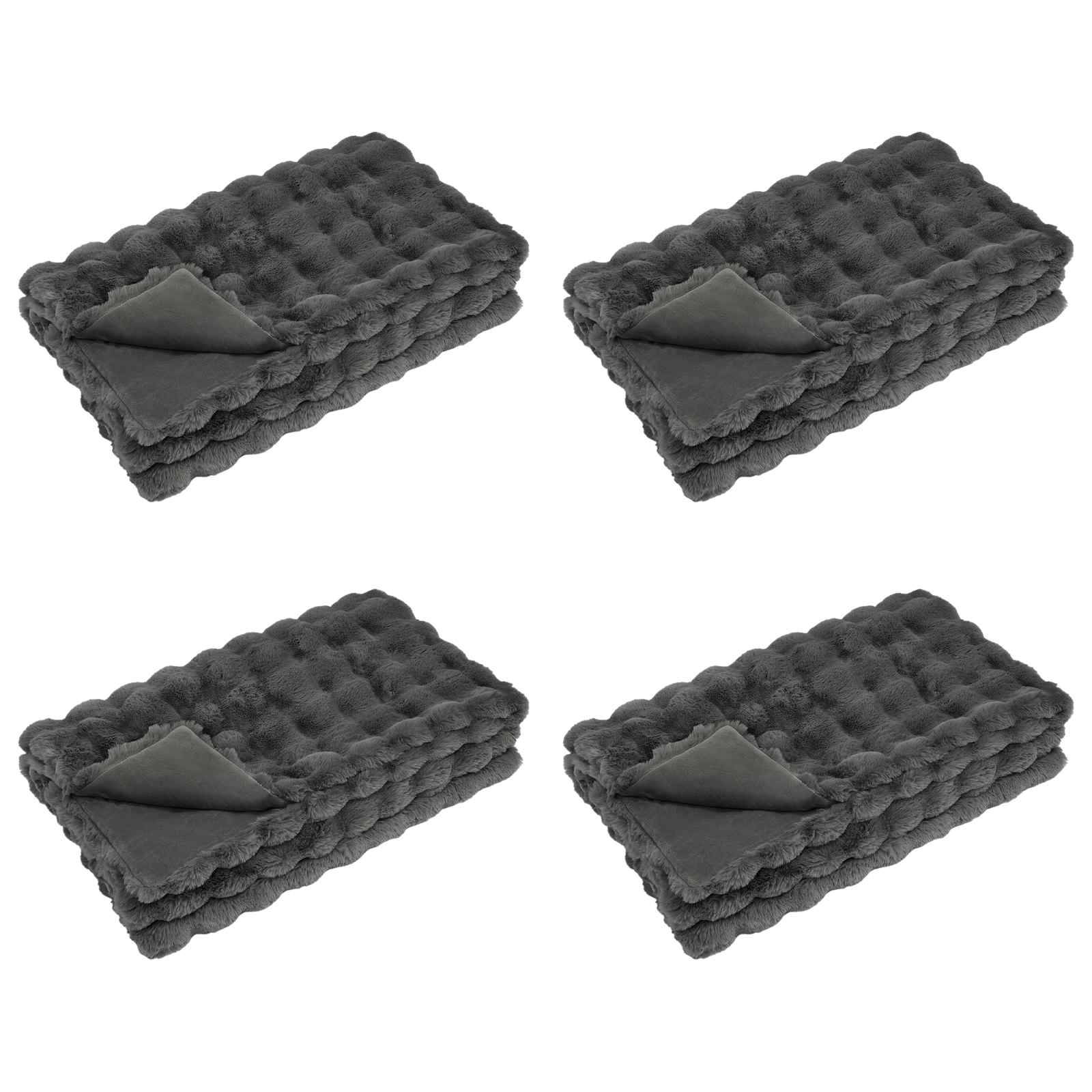 Vidaxl neppels konijnenbont deken olite 4 pcs donkergrijs 150 x 220 cm